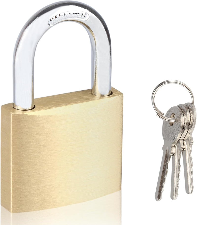 Fuaxat Solid Brass Padlock with 3 Keys, Locker Lock with Brass Body & Steel Shackle, Keyed Padlock for Sheds, Storage Unit, School Gym Locker, Fence, Toolbox, Gate, Warehouse - Image 1